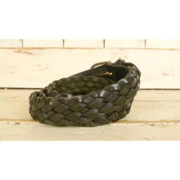 Vintage black woven leather belt/ leather boho belt/medium/large - Picture 4 of 5